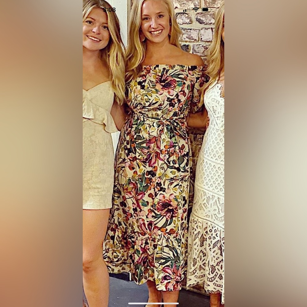 Off-the-shoulder floral midi dress